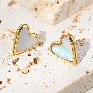 Stainless Steel Retro Heart Mother of Pearl Earrings